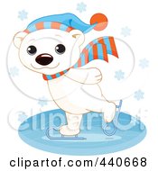 Poster, Art Print Of Cute Polar Bear Ice Skating In The Snow