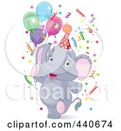 Birthday Party Elephant With Confetti And Balloons