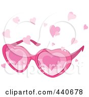 Pink Pair Of Heart Glasses With Pink Hearts Falling