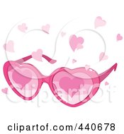 Poster, Art Print Of Pink Pair Of Heart Glasses With Pink Hearts Falling