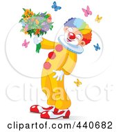 Poster, Art Print Of Laughing Clown Holding Flowers And Surrounded By Butterflies