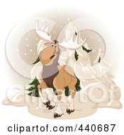 Poster, Art Print Of Cute Moose Standing By Evergreens In The Snow