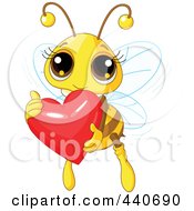 Poster, Art Print Of Cute Bee Holding A Shiny Red Heart