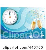 Poster, Art Print Of New Years Background With Champagne And A Clock Nearing Midnight On Blue