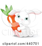 Poster, Art Print Of Chubby White Bunny Holding A Carrot