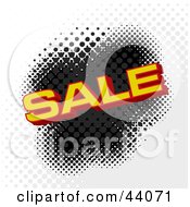 Poster, Art Print Of Red And Yellow Sale Text Over A Halftone Black Gray And White Dotted Background