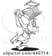 Royalty Free RF Clip Art Illustration Of A Cartoon Black And White Outline Design Of A Laborer Carrying Bricks