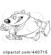 Poster, Art Print Of Cartoon Black And White Outline Design Of A Business Bear Walking