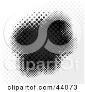 Clipart Illustration Of A Black Halftone Dot Splatter On A Gray And White Background