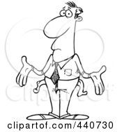 Royalty Free RF Clip Art Illustration Of A Cartoon Black And White Outline Design Of A Broke Businessman