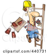 Poster, Art Print Of Cartoon Mason Carrying Bricks On A Ladder