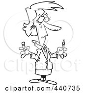 Royalty Free RF Clip Art Illustration Of A Cartoon Black And White Outline Design Of A Businesswoman Holding A Broken Pencil