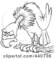 Royalty Free RF Clip Art Illustration Of A Cartoon Black And White Outline Design Of A Perched Buzzard by toonaday