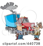 Cartoon Police Man Assisting A Trucker With A Broken Down Rig
