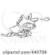 Poster, Art Print Of Cartoon Black And White Outline Design Of A Businessman Chasing His Toupee In The Wind
