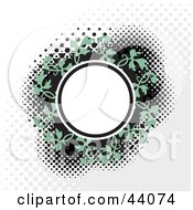 Clipart Illustration Of A White Circle Text Box With A Green Vine On A Background With Dots