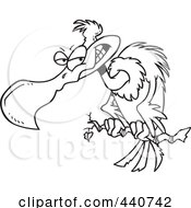 Royalty Free RF Clip Art Illustration Of A Cartoon Black And White Outline Design Of A Grinning Buzzard by toonaday
