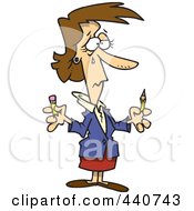 Royalty Free RF Clip Art Illustration Of A Cartoon Businesswoman Holding A Broken Pencil by toonaday