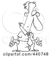 Royalty Free RF Clip Art Illustration Of A Cartoon Black And White Outline Design Of A Penniless Businessman