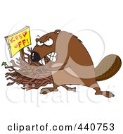 Royalty Free RF Clip Art Illustration Of A Cartoon Defensive Beaver Guarding His Stick Pile