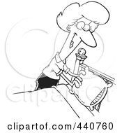 Royalty Free RF Clip Art Illustration Of A Cartoon Black And White Outline Design Of A Woman Making A Bed by toonaday