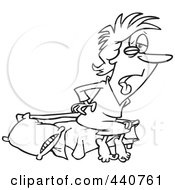 Royalty Free RF Clip Art Illustration Of A Cartoon Black And White Outline Design Of A Tired Woman Waking Up