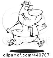 Poster, Art Print Of Cartoon Black And White Outline Design Of A Female Bear Jogging