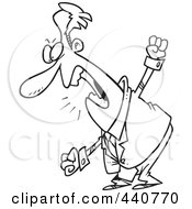 Poster, Art Print Of Cartoon Black And White Outline Design Of A Mad Businessman