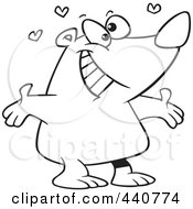 Poster, Art Print Of Cartoon Black And White Outline Design Of A Bear Standing With Open Arms