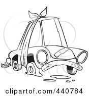 Poster, Art Print Of Cartoon Black And White Outline Design Of A Beater Car With Bandages And Flat Tire