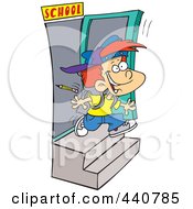 Poster, Art Print Of Cartoon School Boy Running Out The Door