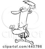 Royalty Free RF Clip Art Illustration Of A Cartoon Black And White Outline Design Of A Man Pointing To His Beer Belly