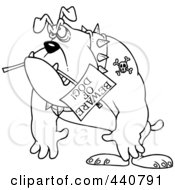 Poster, Art Print Of Cartoon Black And White Outline Design Of A Bulldog Carrying A Beware Of Dog Sign