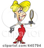 Cartoon Beautiful Blond Woman Using A Hand Mirror