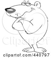Royalty Free RF Clip Art Illustration Of A Cartoon Black And White Outline Design Of A Bear Standing With Folded Arms