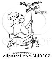 Royalty Free RF Clip Art Illustration Of A Cartoon Black And White Outline Design Of A Bell Ringer Man Holding Onto A Rope