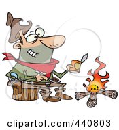 Cartoon Cowboy Baking Beans Over A Camp Fire