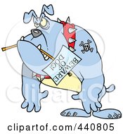Poster, Art Print Of Cartoon Bulldog Carrying A Beware Of Dog Sign