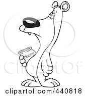 Royalty Free RF Clip Art Illustration Of A Cartoon Black And White Outline Design Of A Bear Carrying A Honey Jar