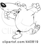 Royalty Free RF Clip Art Illustration Of A Cartoon Black And White Outline Design Of A Bear Celebrating