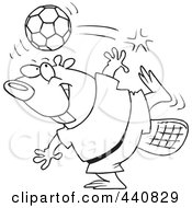 Poster, Art Print Of Cartoon Black And White Outline Design Of A Soccer Beaver