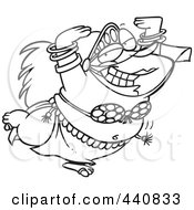 Cartoon Black And White Outline Design Of A Chubby Belly Dancer