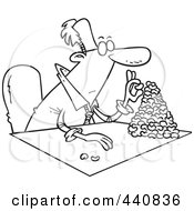 Royalty Free RF Clip Art Illustration Of A Cartoon Black And White Outline Design Of A Businessman Counting His Beans by toonaday