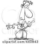 Cartoon Black And White Outline Design Of A Businessman Tightening His Belt
