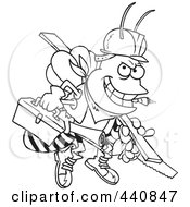 Poster, Art Print Of Cartoon Black And White Outline Design Of A Worker Bee Carrying Tools