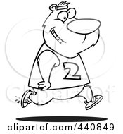 Poster, Art Print Of Cartoon Black And White Outline Design Of A Male Bear Jogging
