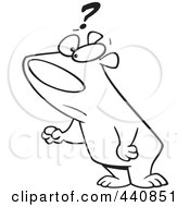Royalty Free RF Clip Art Illustration Of A Cartoon Black And White Outline Design Of A Bear With A Question