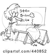 Royalty Free RF Clip Art Illustration Of A Cartoon Black And White Outline Design Of A Big Apple Crushing A Teachers Desk