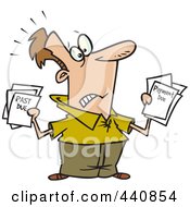 Royalty Free RF Clip Art Illustration Of A Cartoon Stressed Man Holding Past Due Bills by toonaday