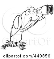 Cartoon Black And White Outline Design Of A Bird Dog Using Binoculars